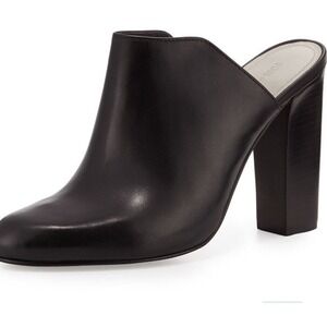 $250 Pour La Victoire Black Verdi Leather High Block Heeled Mules Slide Size 6.5